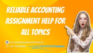 a woman with glasses and a yellow background with the words reliable accounting assignment help